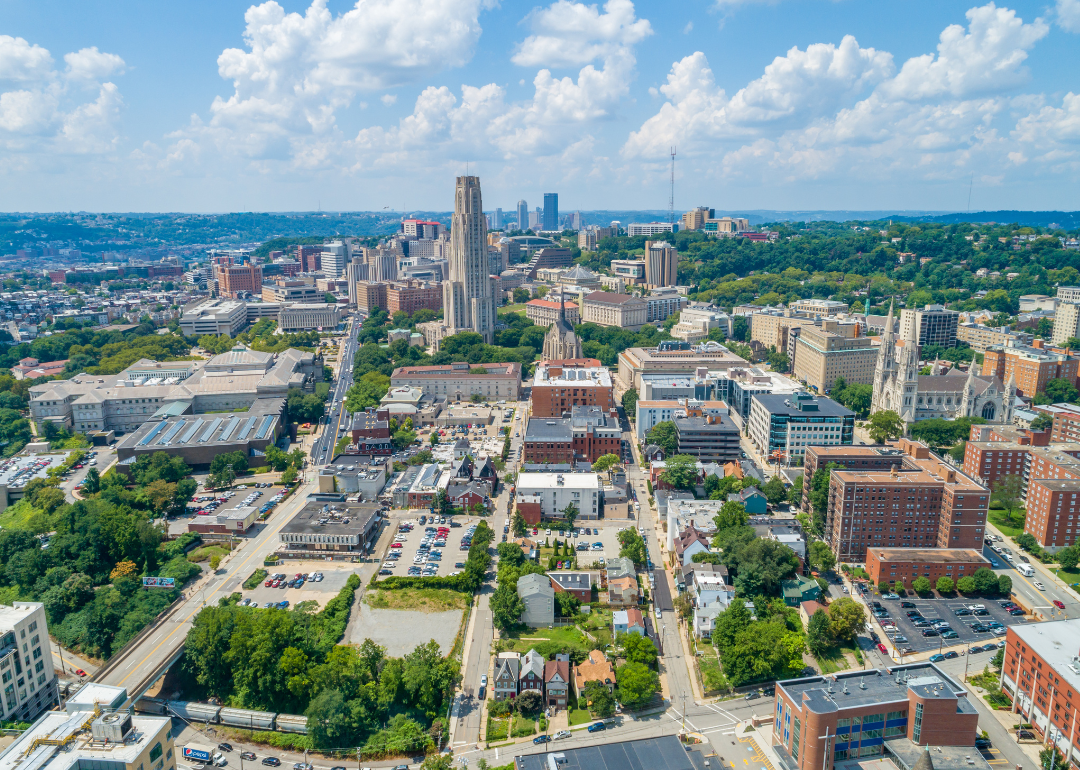 Aerial view of downtown Pittsburgh.