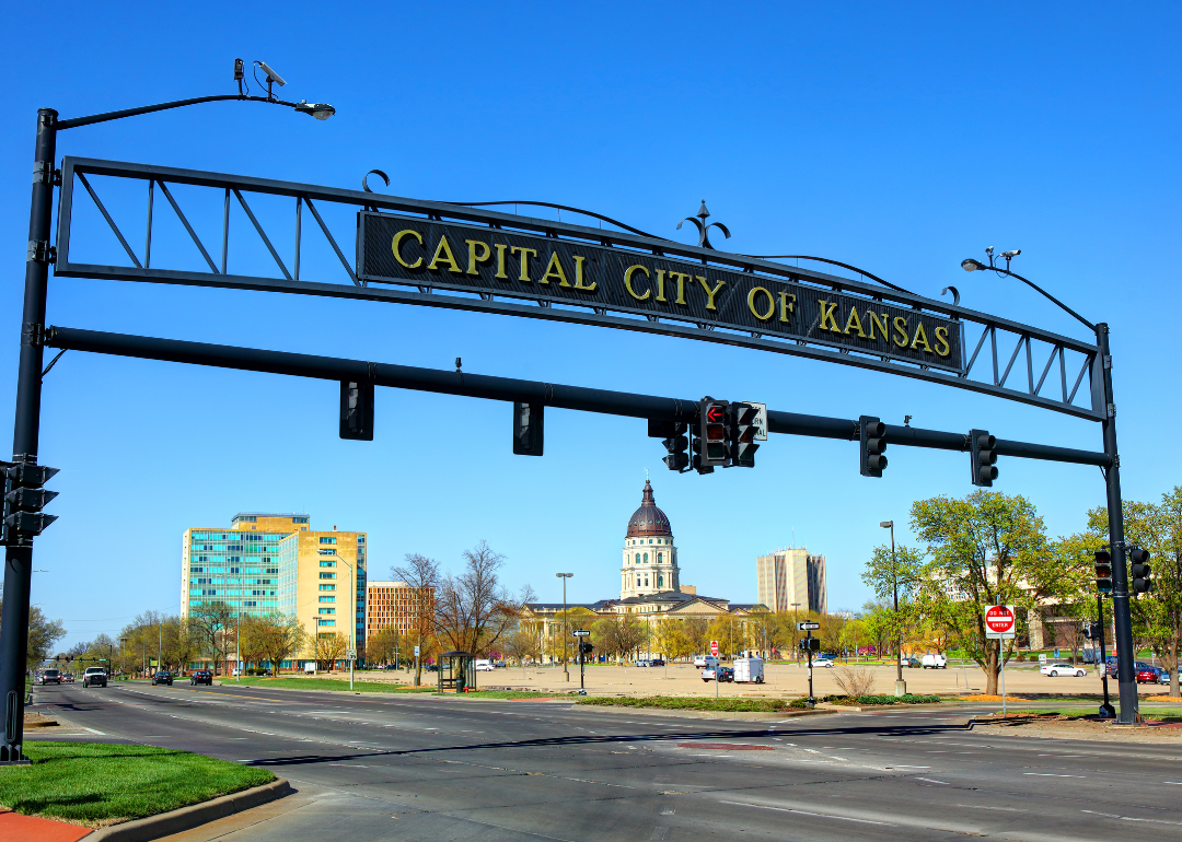 An entrance sign to Topeka.