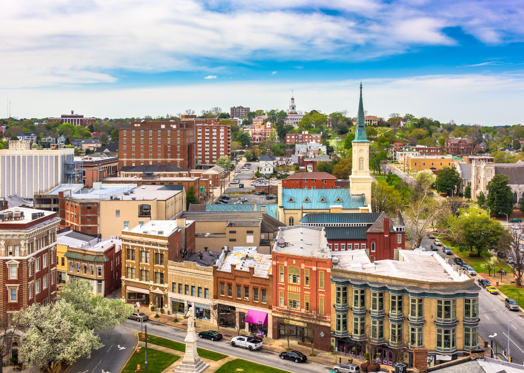 Aerial view of historic buildings in Macon.