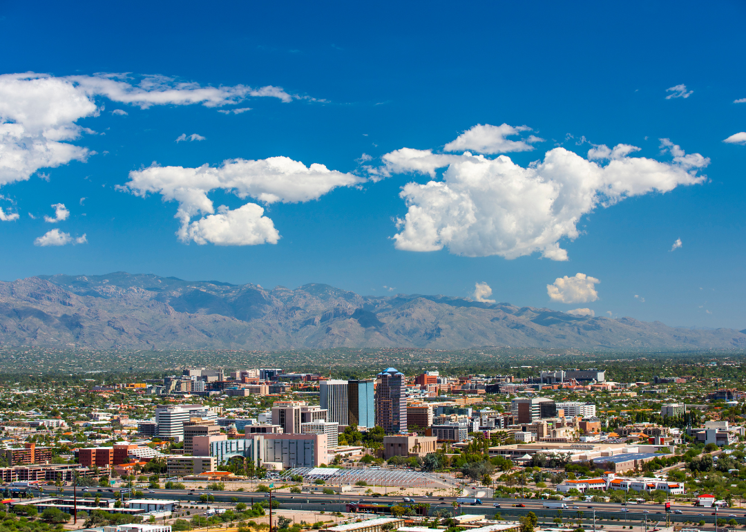 Tucson, Arizona skyline with mountains in the background.