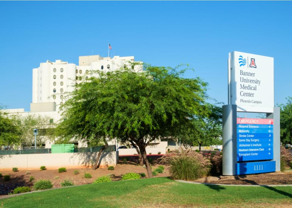 In front of Banner University Medical Center hospital in Phoenix, Arizona.