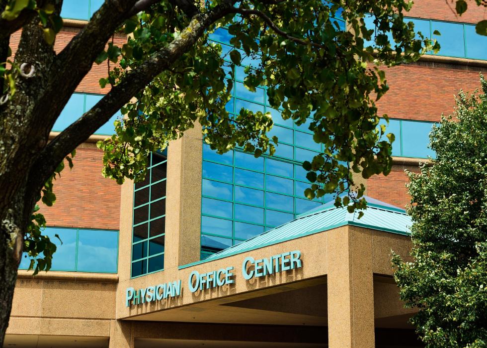 West virginia university hospital exterior.