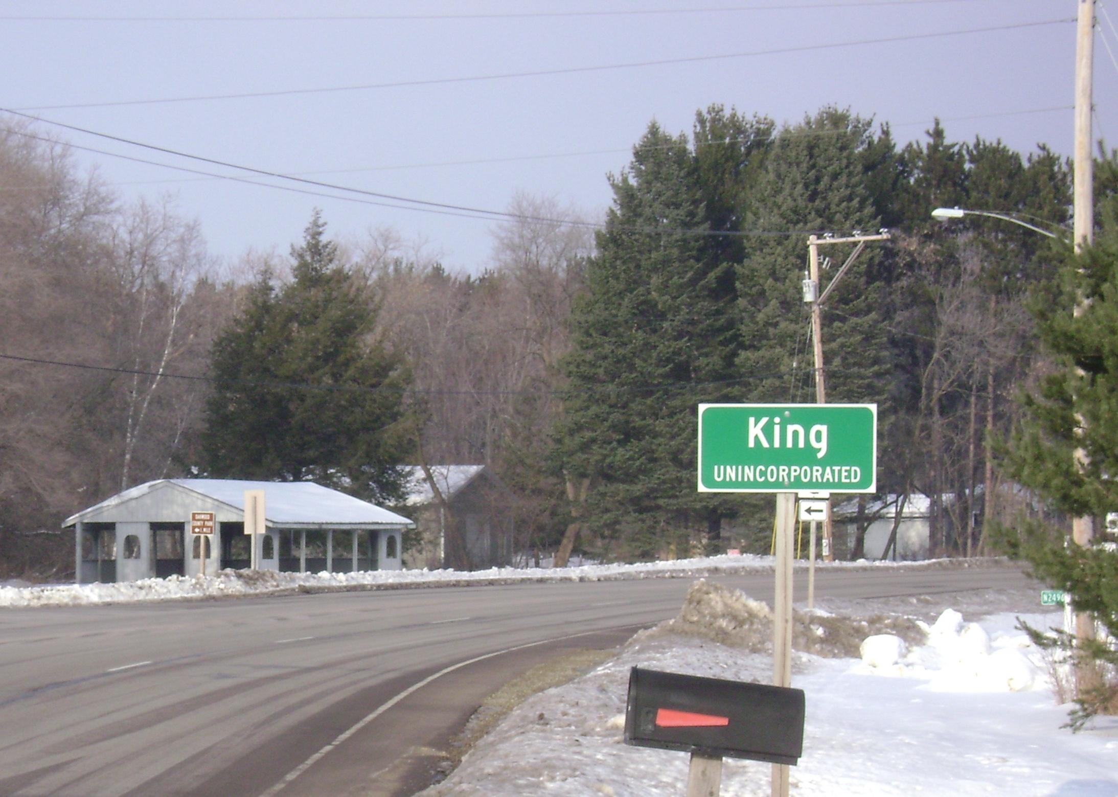 Highway sign for King, Wisconsin.