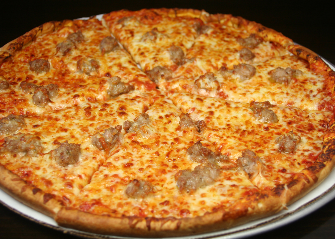 A meat and cheese pizza.