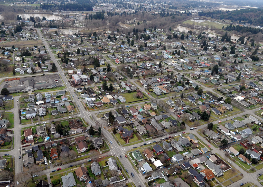 An aerial view of homes in Centralia.
