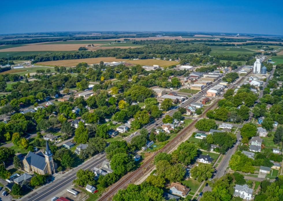 Aerial view of homes in rural St. Mary's, Kansas.