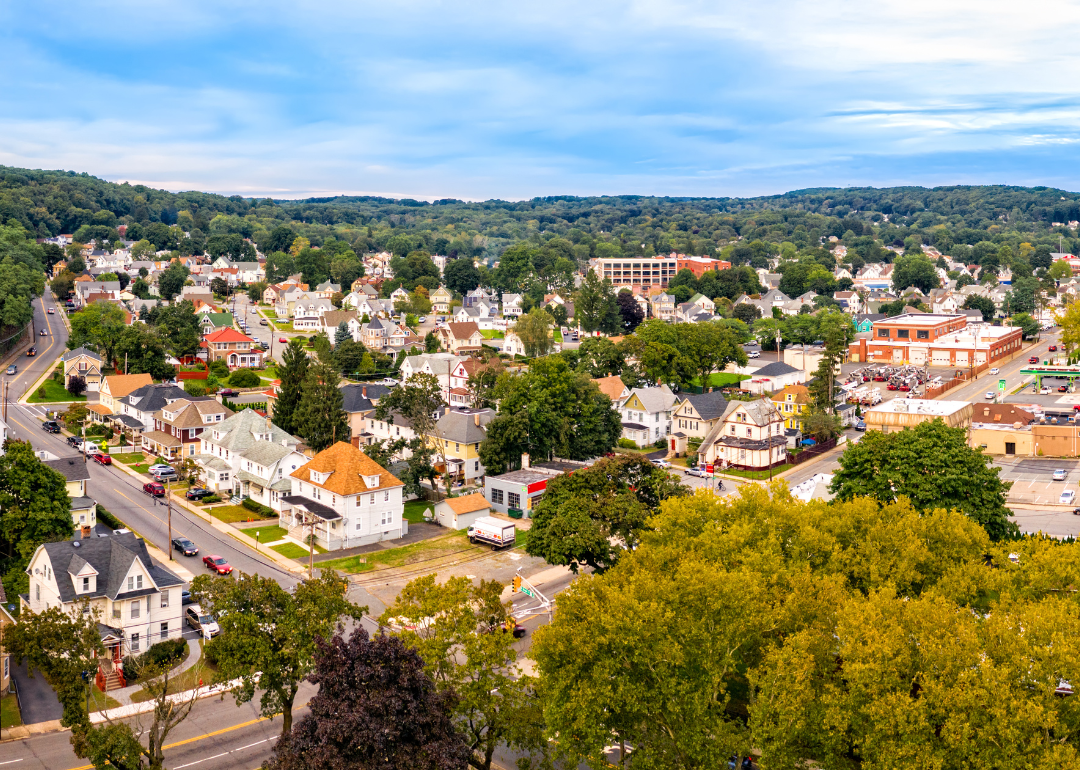 Aerial cityscape of homes in Dover.