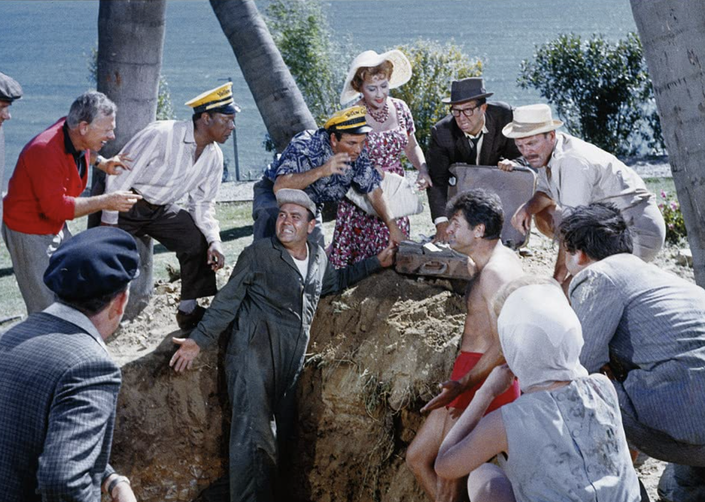 The cast of "It's a Mad, Mad, Mad, Mad World" in a scene from the film
