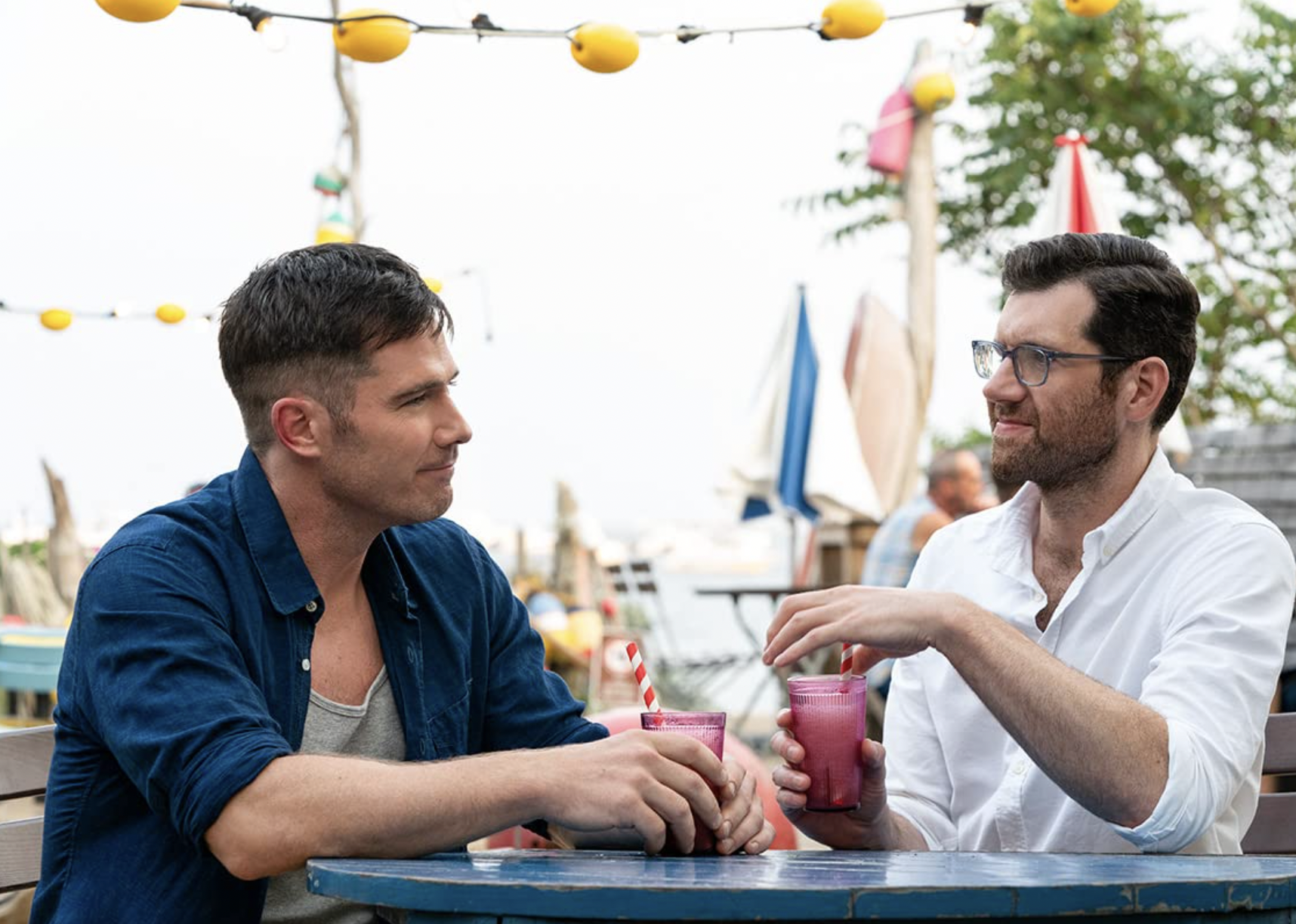 Luke Macfarlane and Billy Eichner in a scene from "Bros."