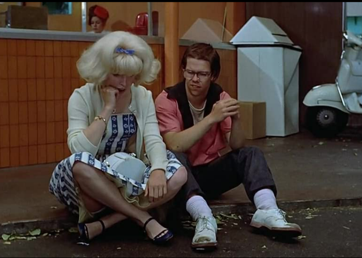 Charles Martin Smith and Candy Clark in a scene from "American Graffiti".