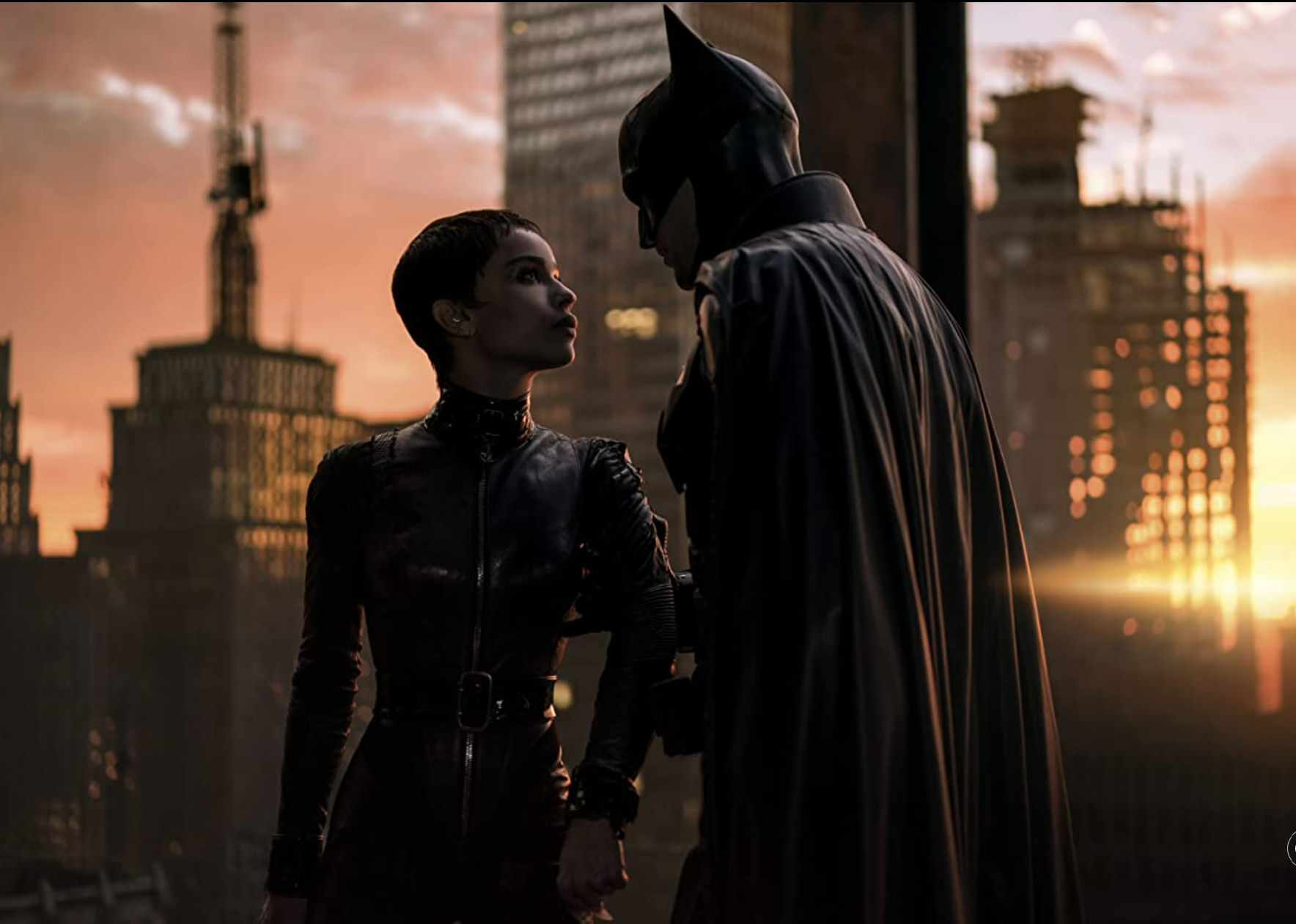 Robert Pattinson and Zoë Kravitz in a scene from "The Batman".