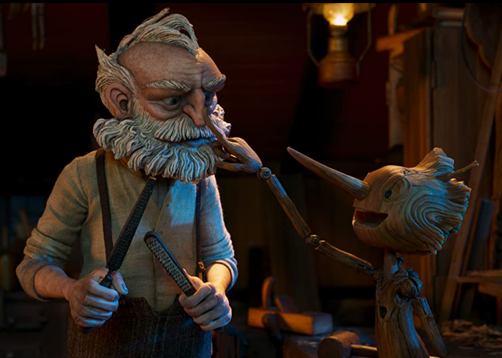 David Bradley and Gregory Mann in a scene from "Guillermo del Toro's Pinocchio".