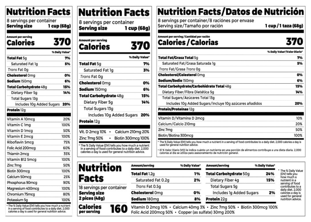 A nutrition label showing added sugars.