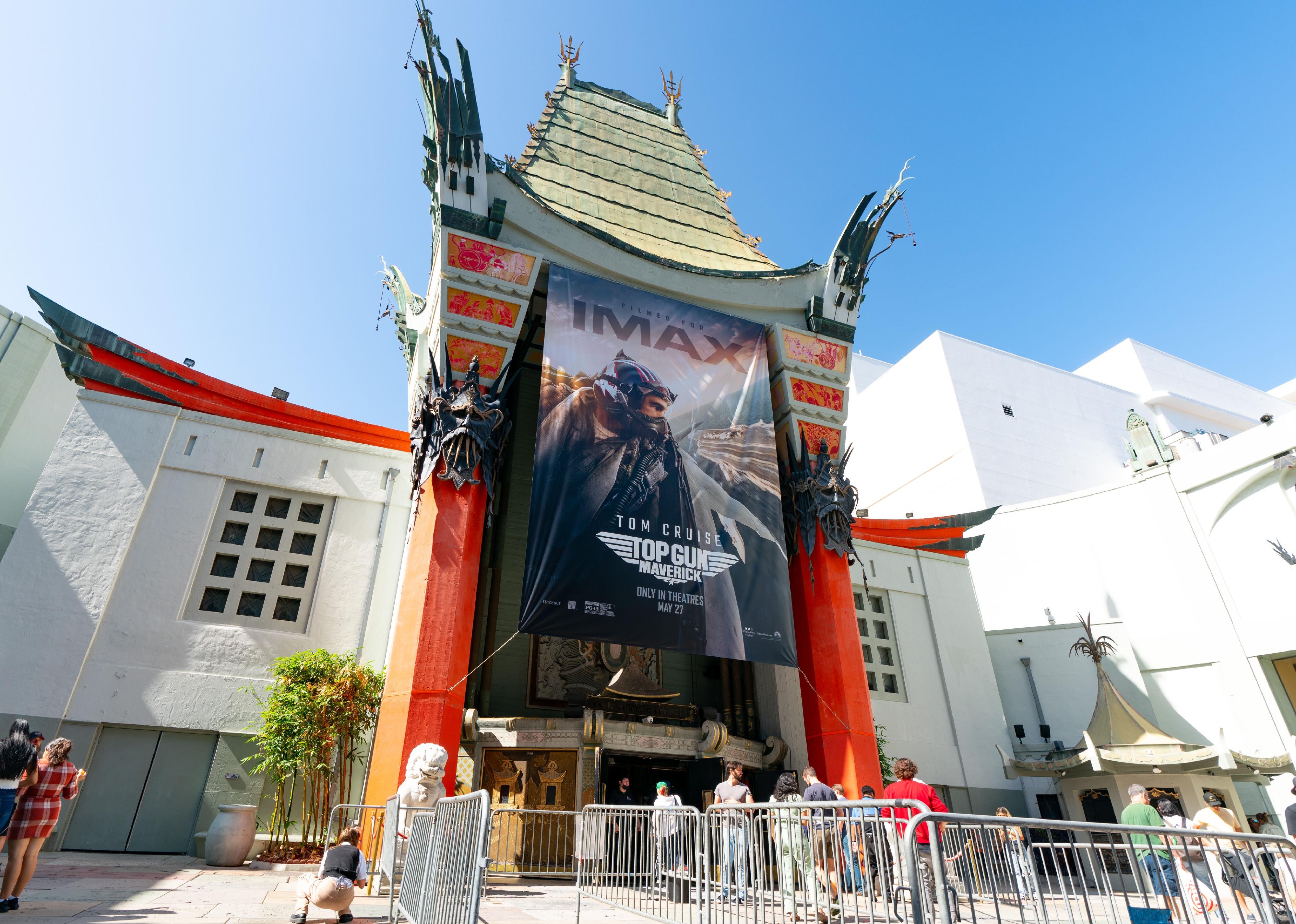 Outside view of the TCL Chinese Theatre promoting 'Top Gun: Maverick' in Hollywood, California. 