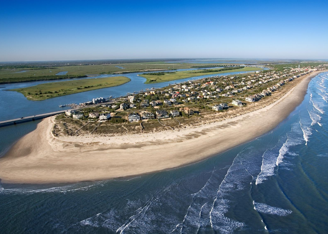 Aerial view of Isle of Palms homes and shore.