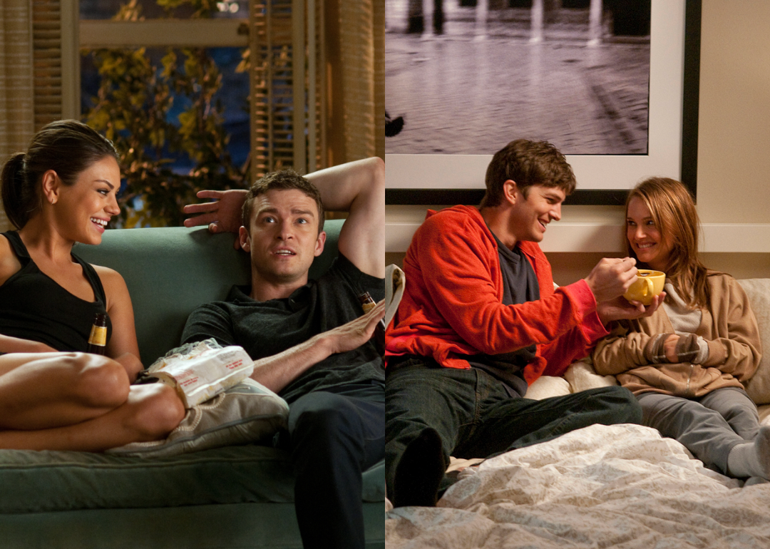 Split screen of scenes from 'Friends with Benefits' and 'No Strings Attached'