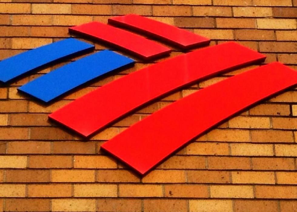 Close-up of Bank of America logo on brick building.