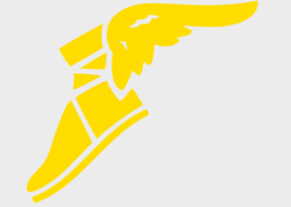 Yellow Goodyear shoe logo.