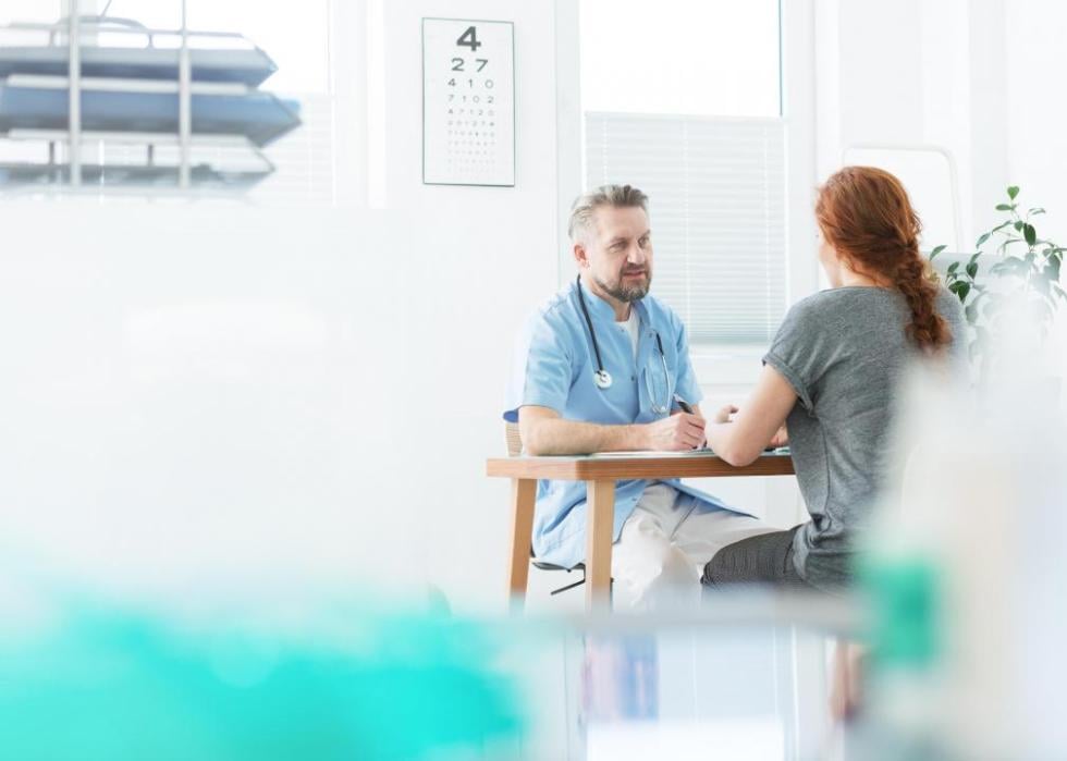 A physician meeting with a patient.