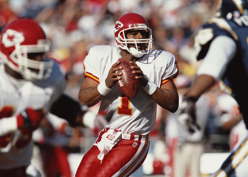 Warren Moon #1, Quarterback for the Kansas City Chiefs during the American Football Conference West game against the San Diego Chargers, 2000.