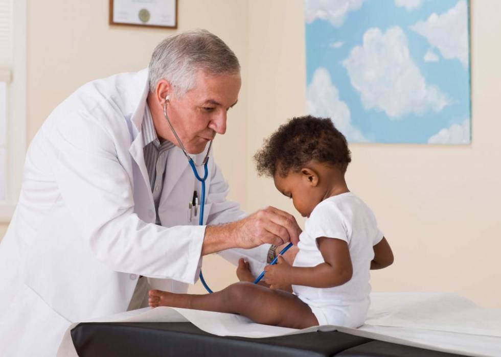 A doctor giving a baby a check up.