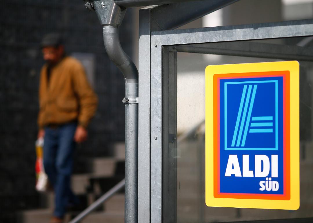 Aldi sign in front of a store. 