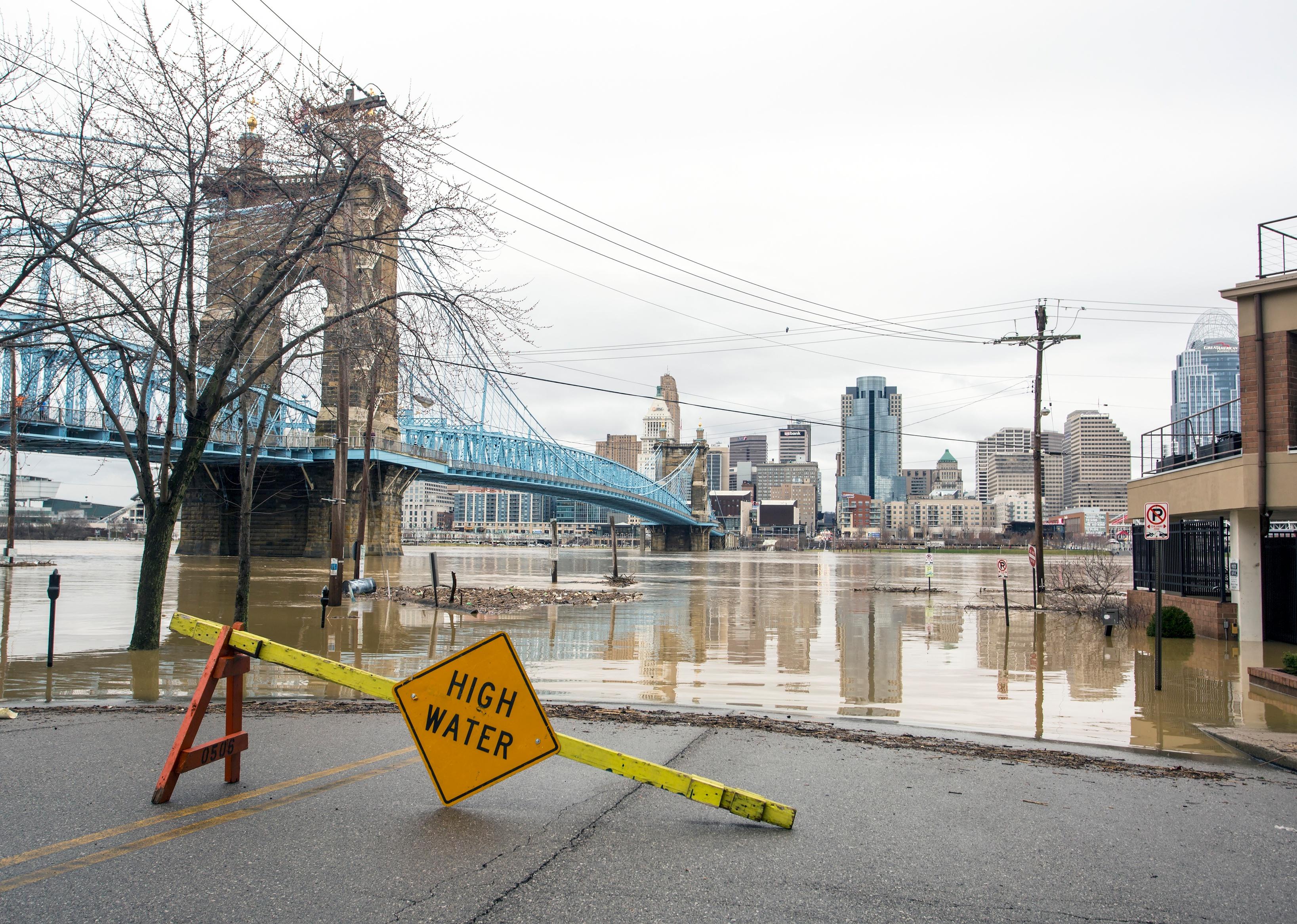 Flooding along the Ohio River in Cincinnati, Ohio. 