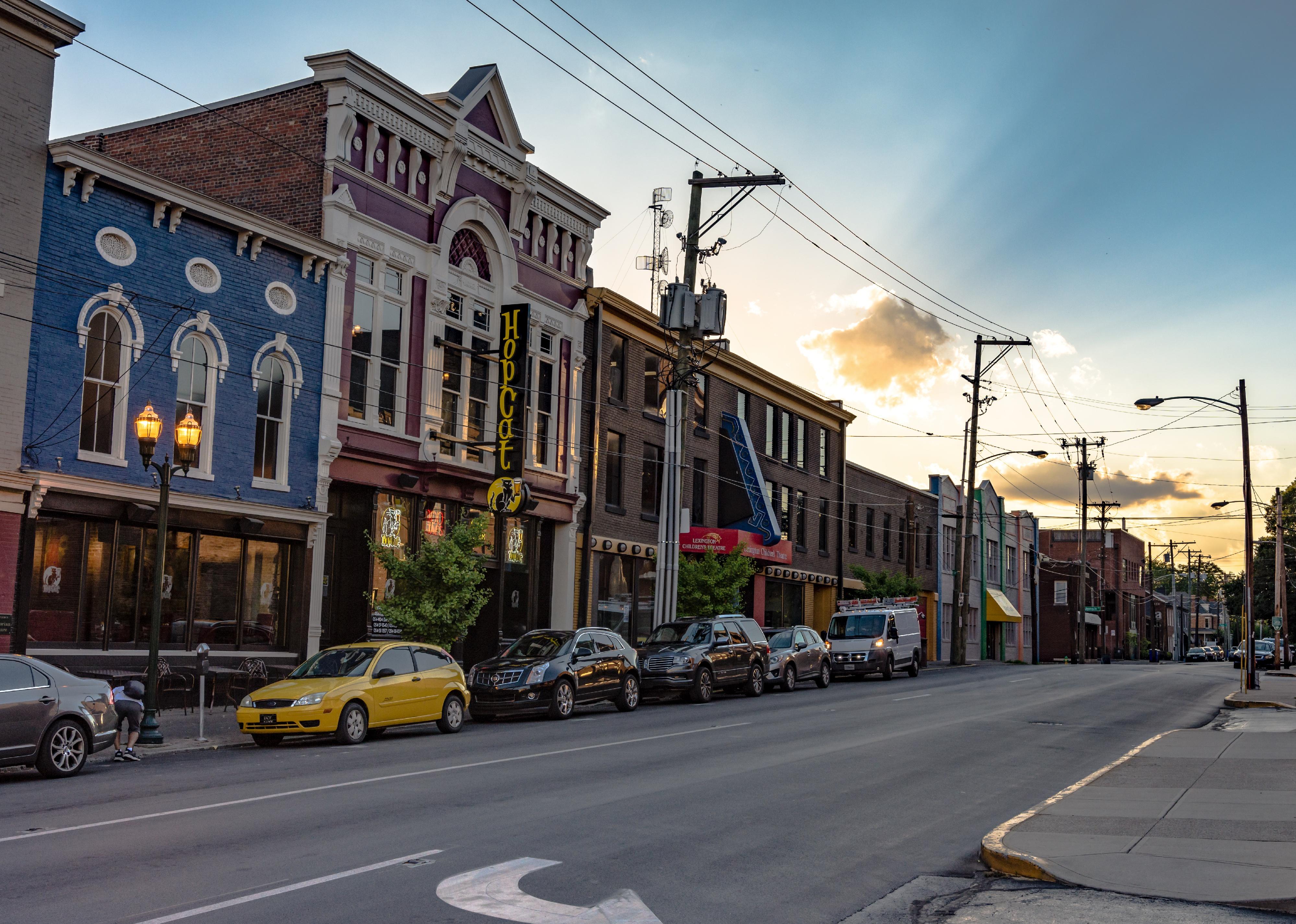 A view of the historic buildings down Short Street in Lexington.