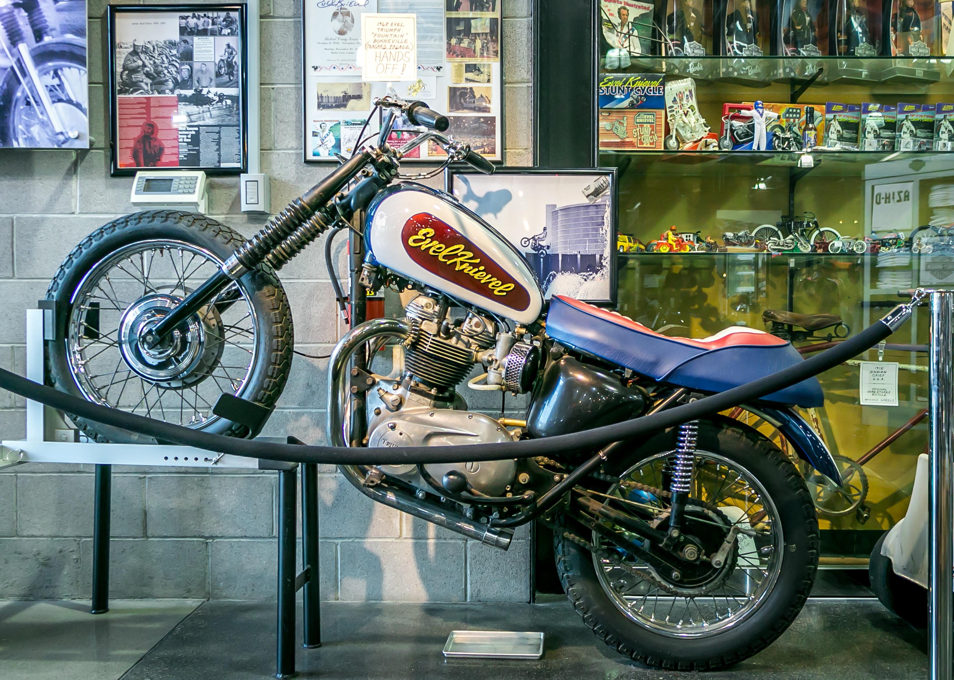 Evel Kniewel motorcycle on display.