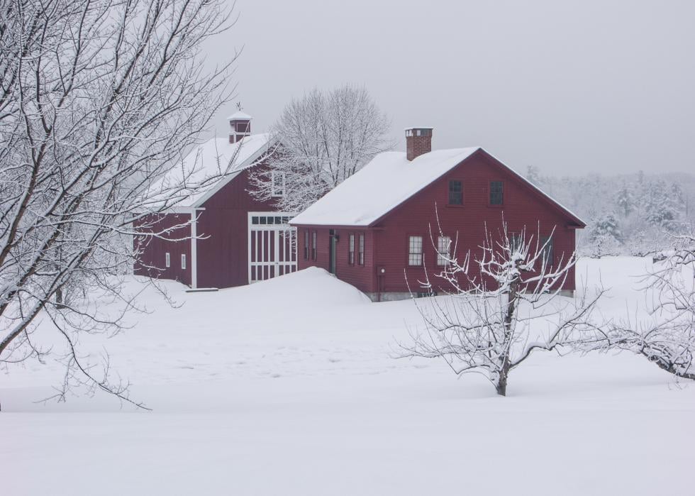Snow-covered scene of a rural home in Londonderry.