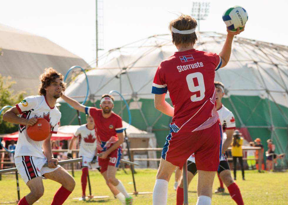 Quidditch players during a match at the International Quadball Association World Cup.