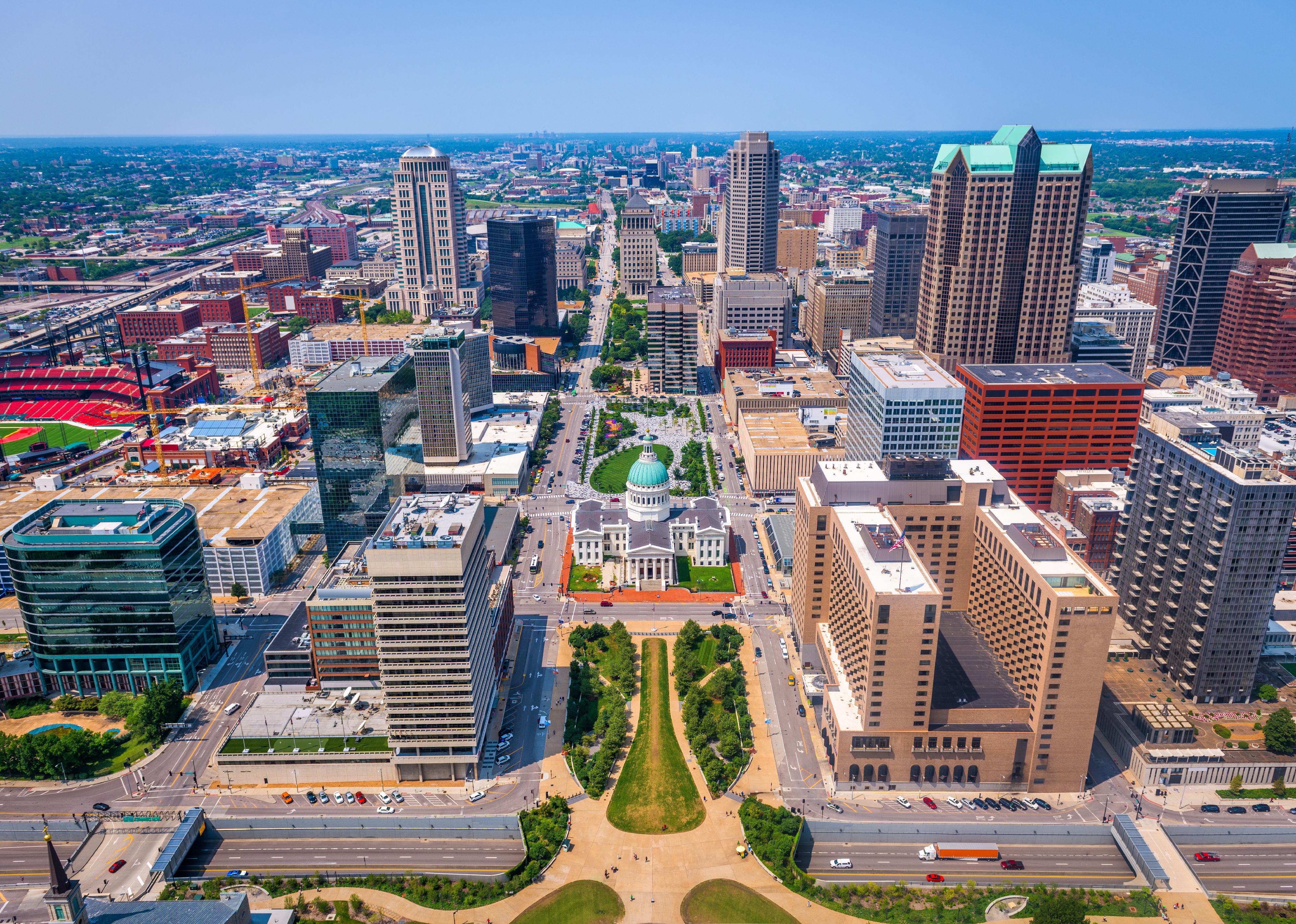 Aerial view of downtown St. Louis.