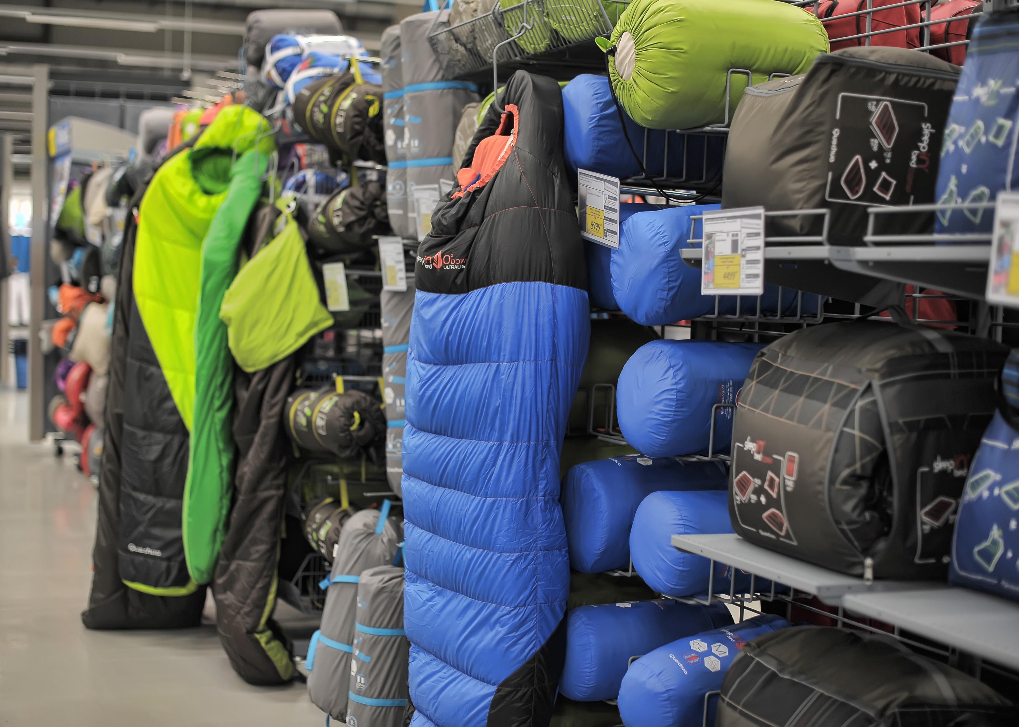 Winter sleeping bags in a sports store