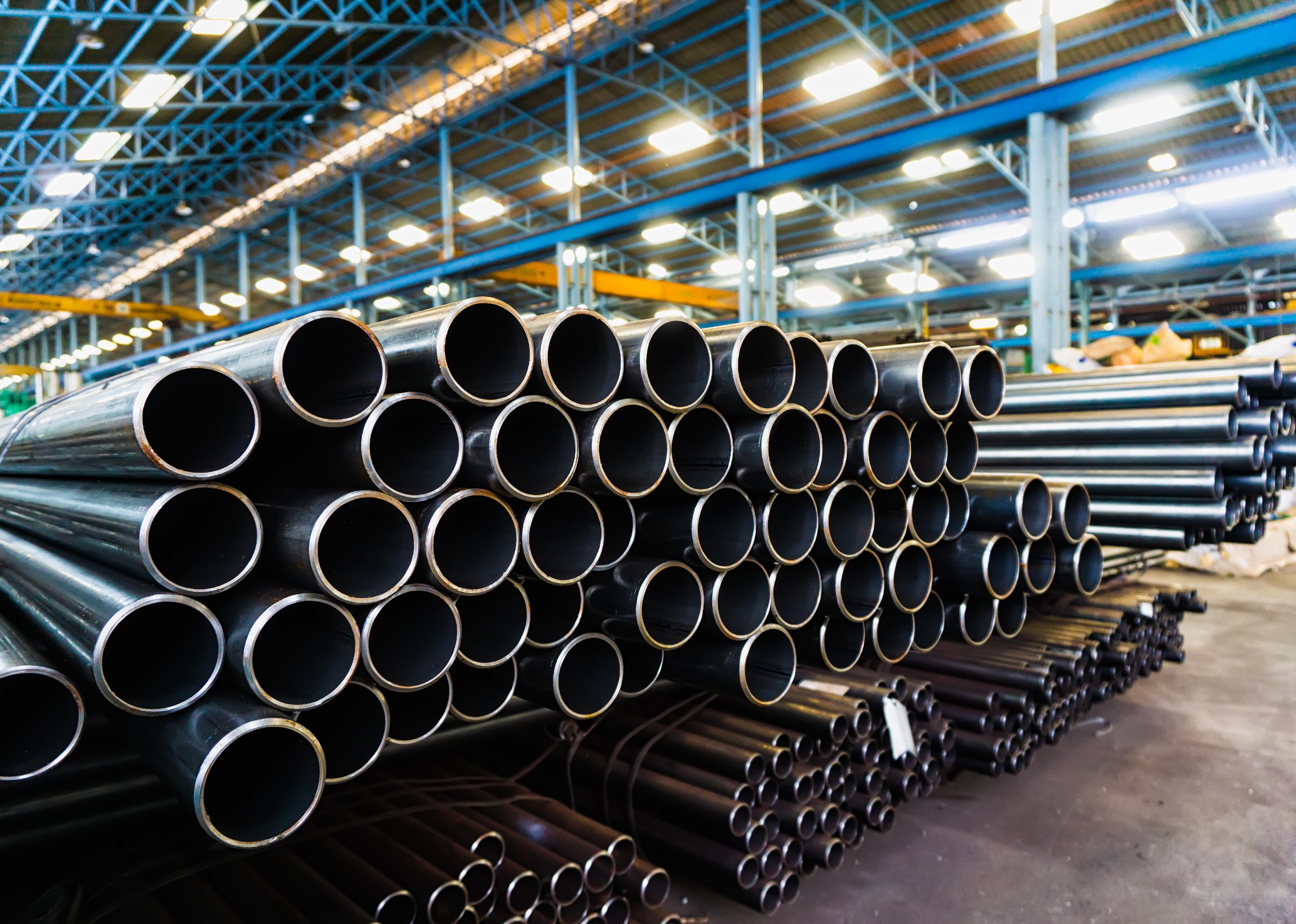 Steel pipe in a stack waiting for shipment.