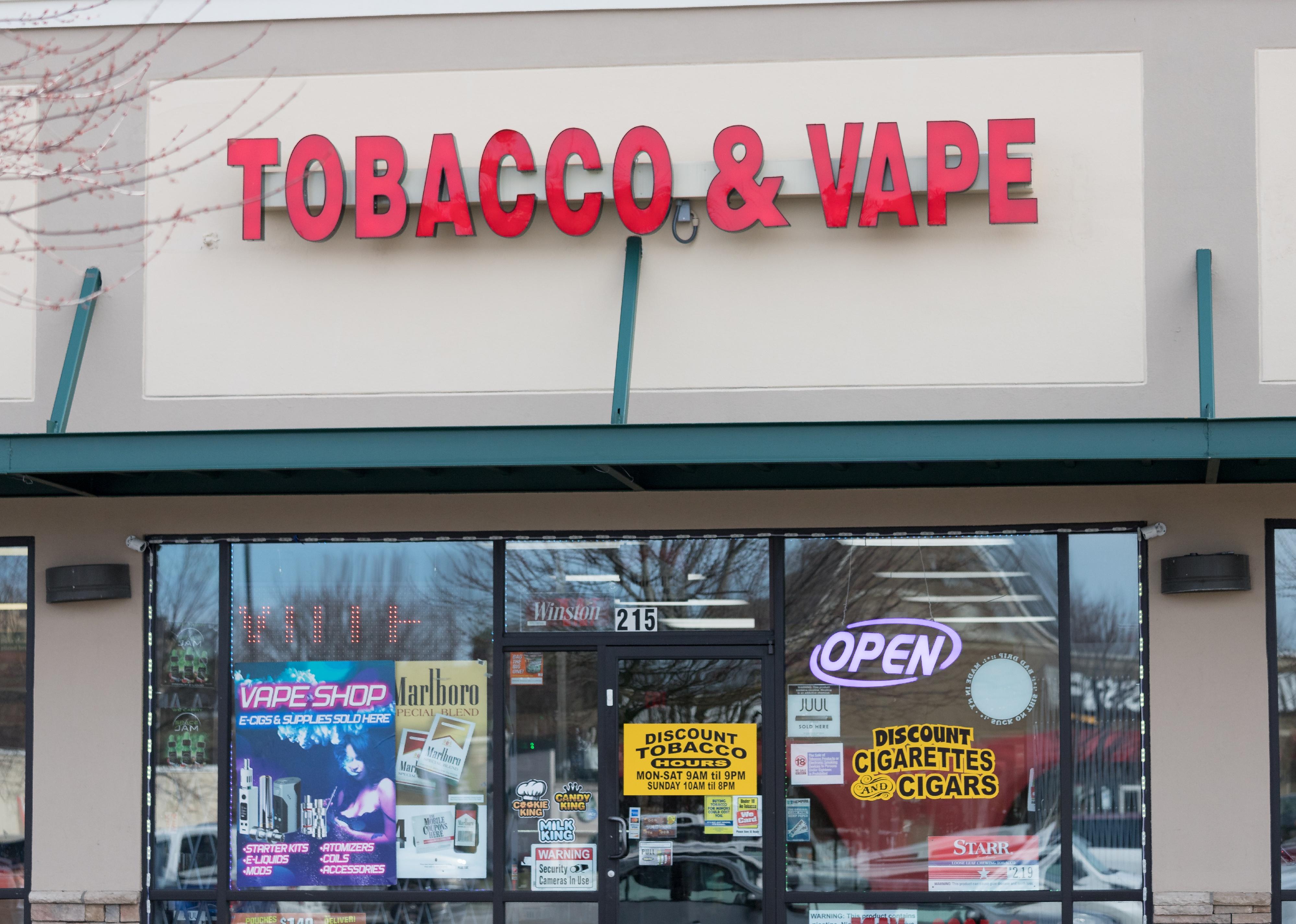 Tobacco & Vape store front in the daytime
