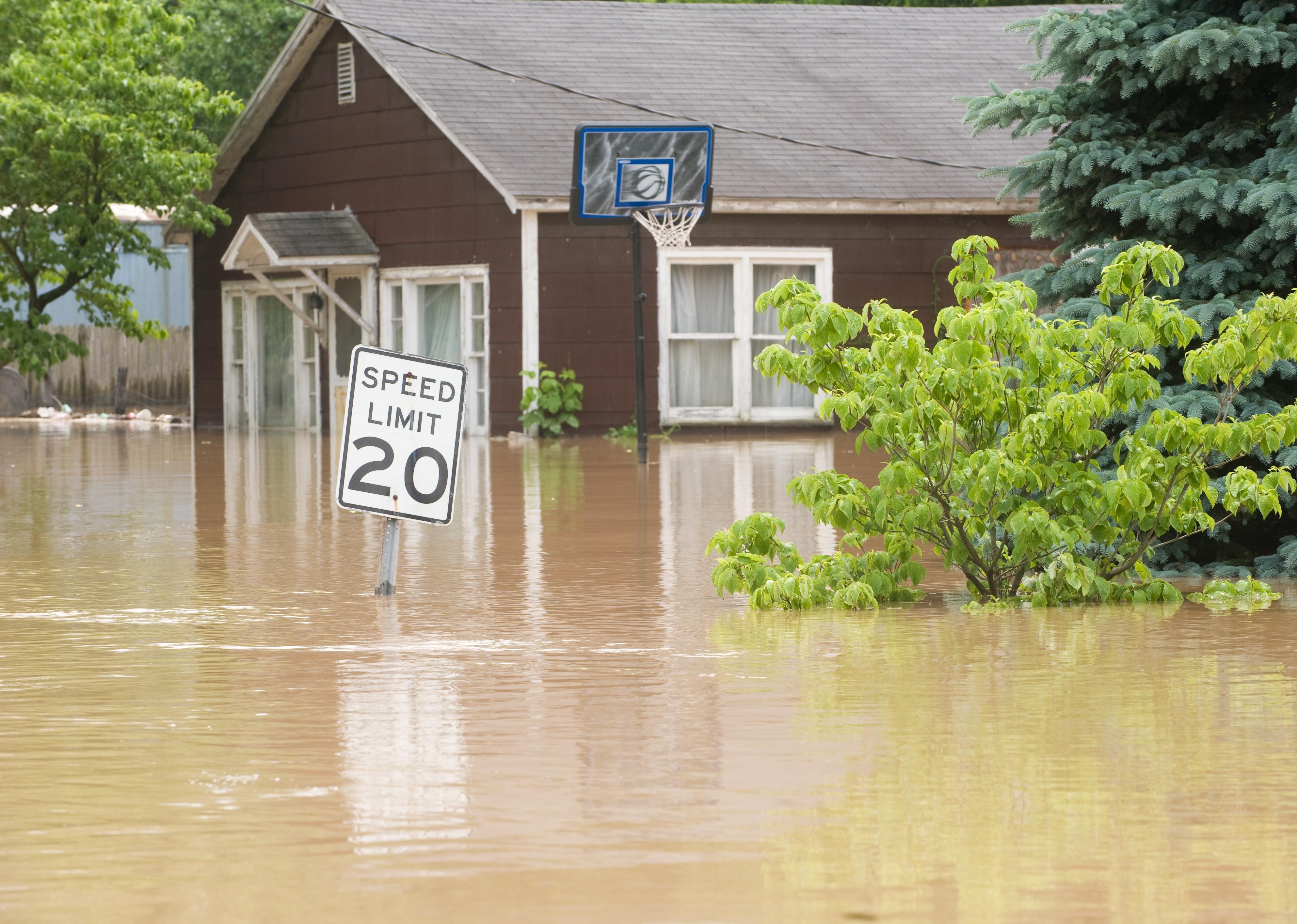 Flood waters overtake a town in Indiana.