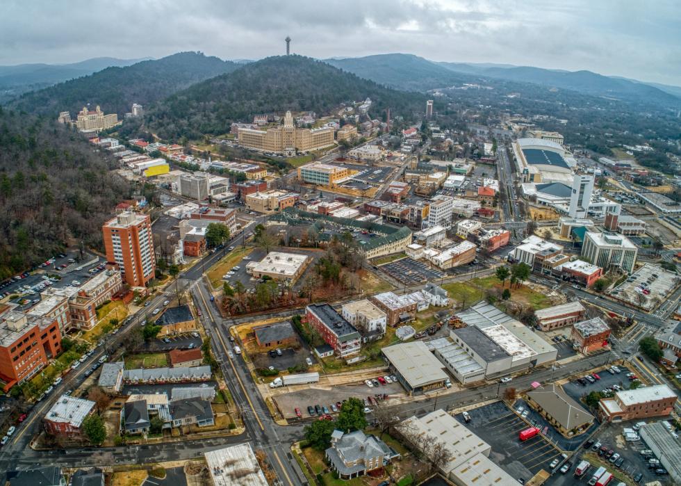 Aerial view of Downtown Hot Springs.