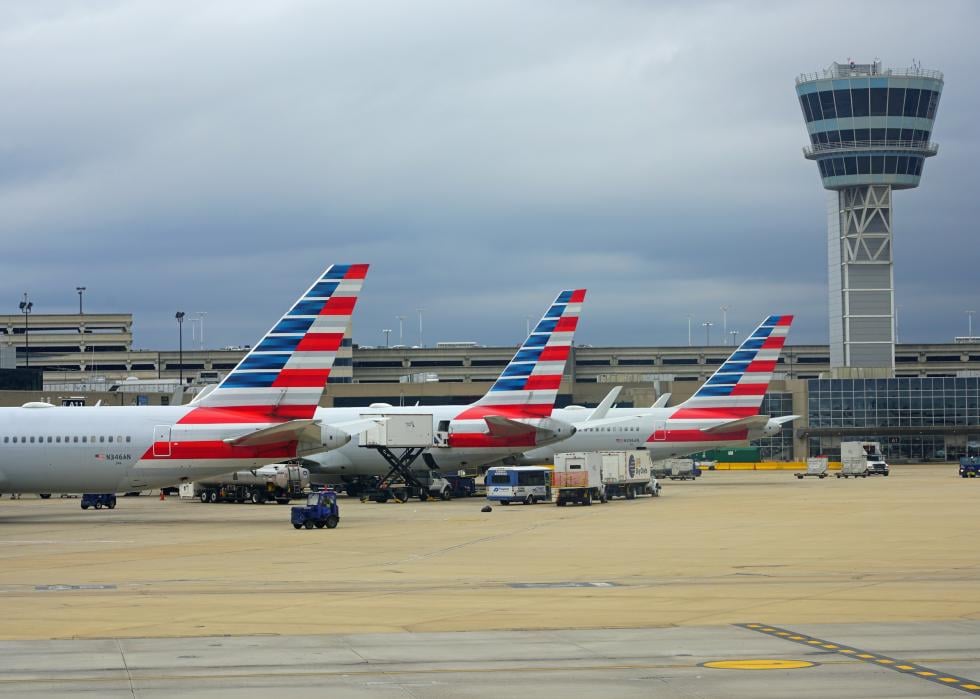 Airplanes from American Airlines at the Philadelphia International Airport.