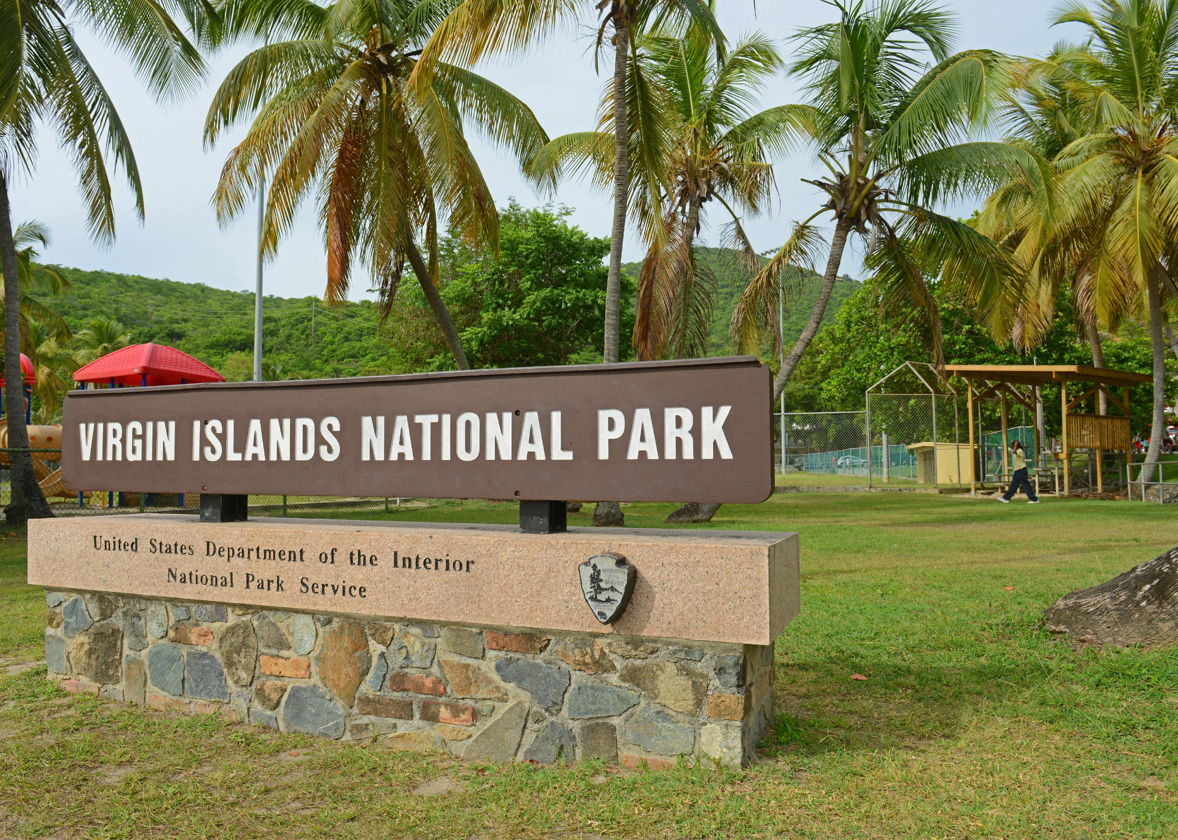 Virgin Islands National Park entrance sign at Saint John Island.