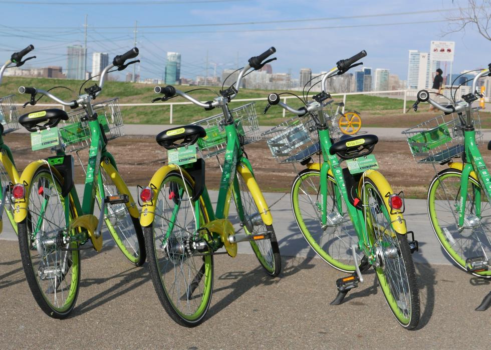 LimeBike parked in a row in Dallas