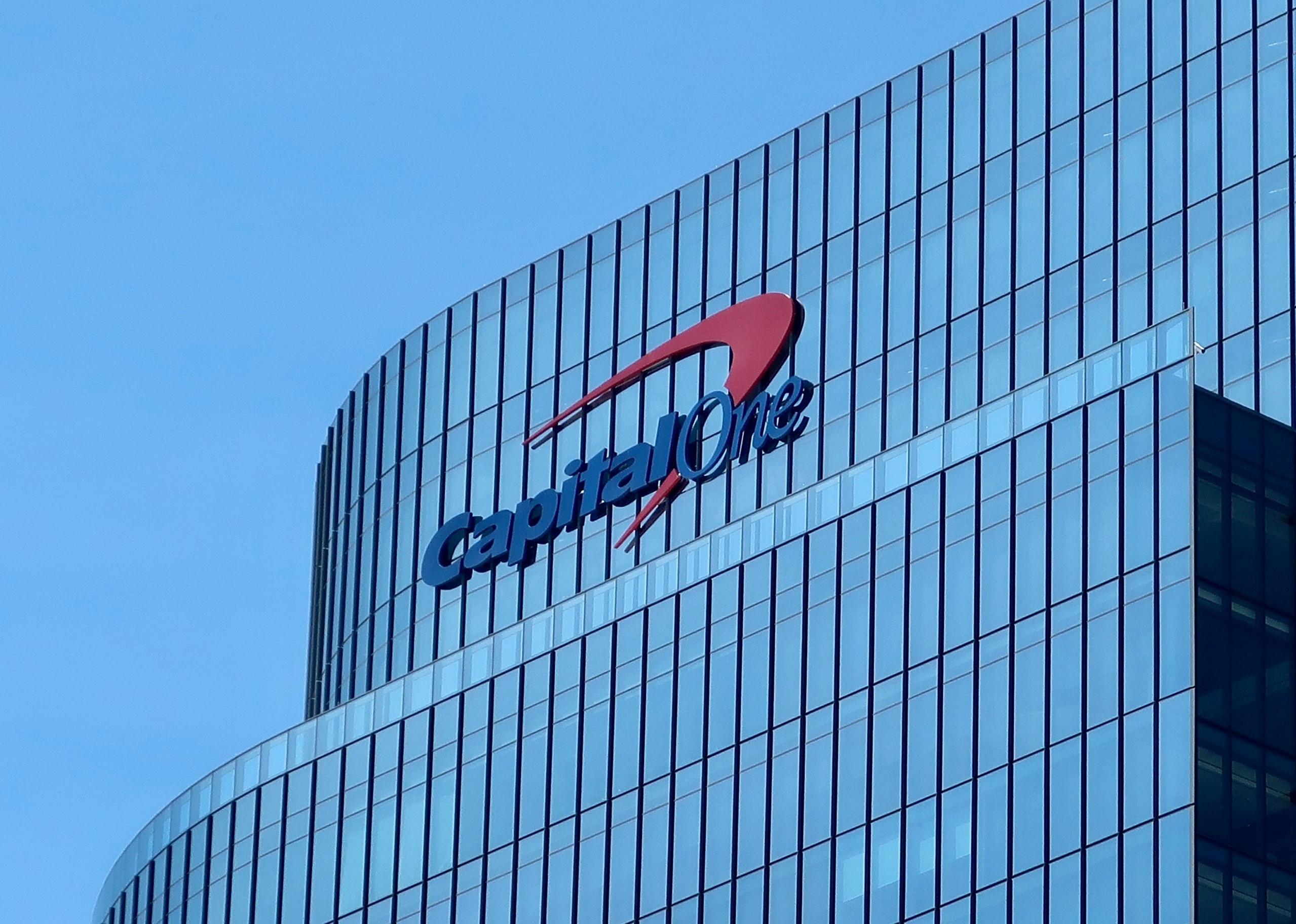 Capital One sign on headquarters building.