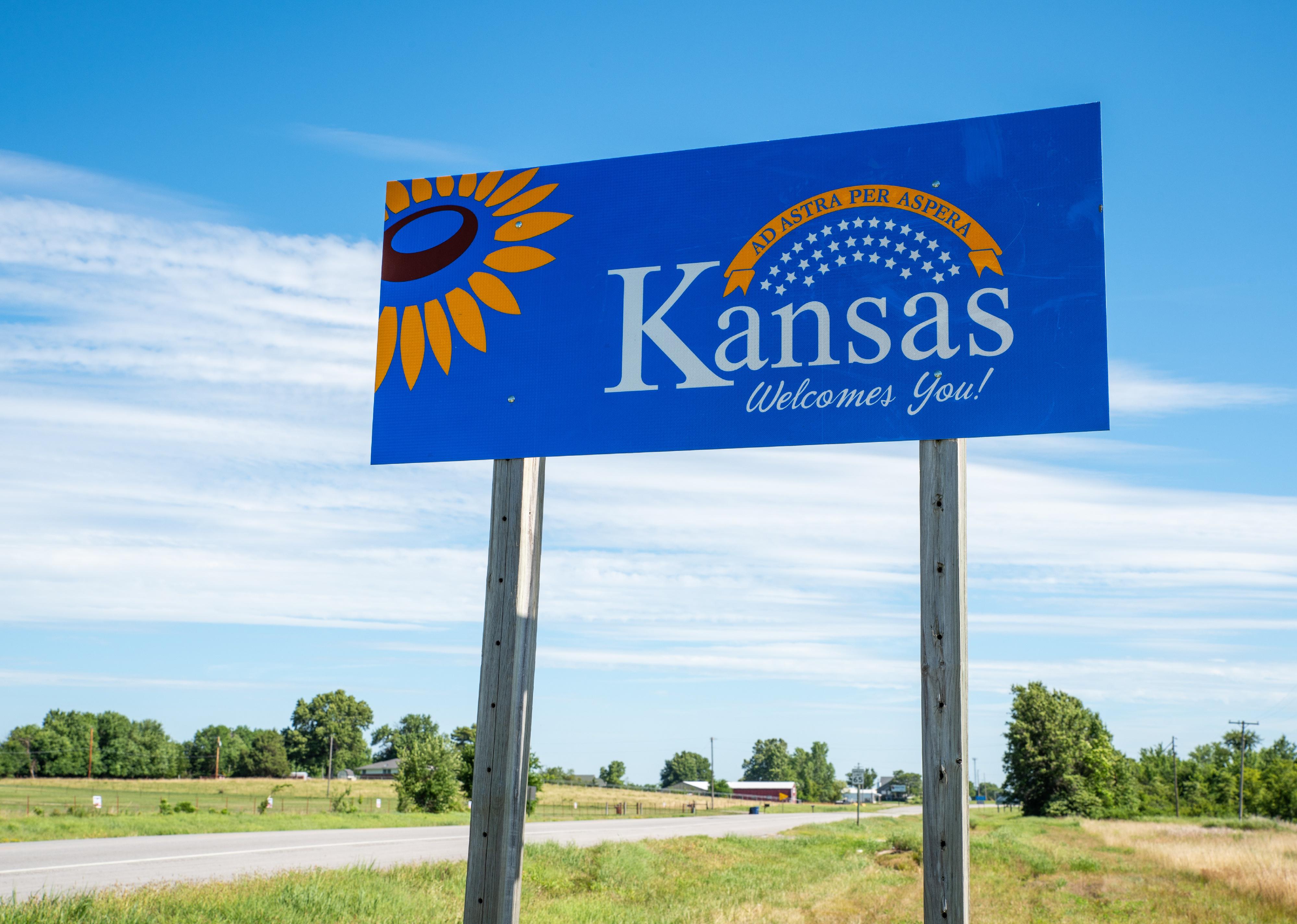 Welcome to Kansas highway sign.