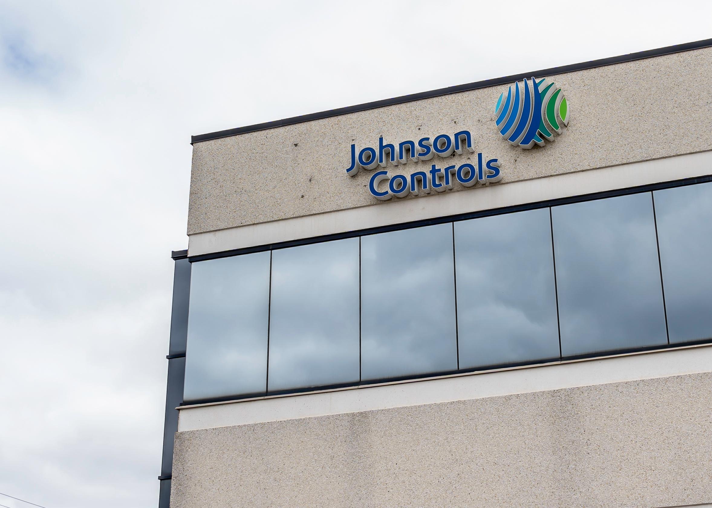 Sign of Johnson Controls on the building.