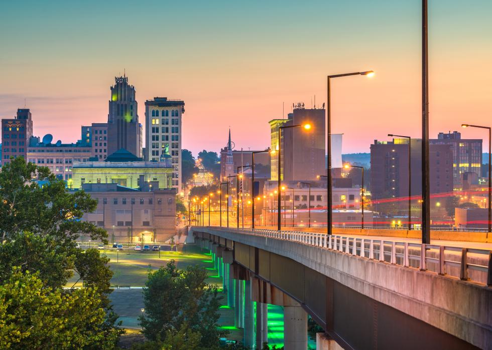 Youngstown, Ohio, USA downtown skyline at twilight.