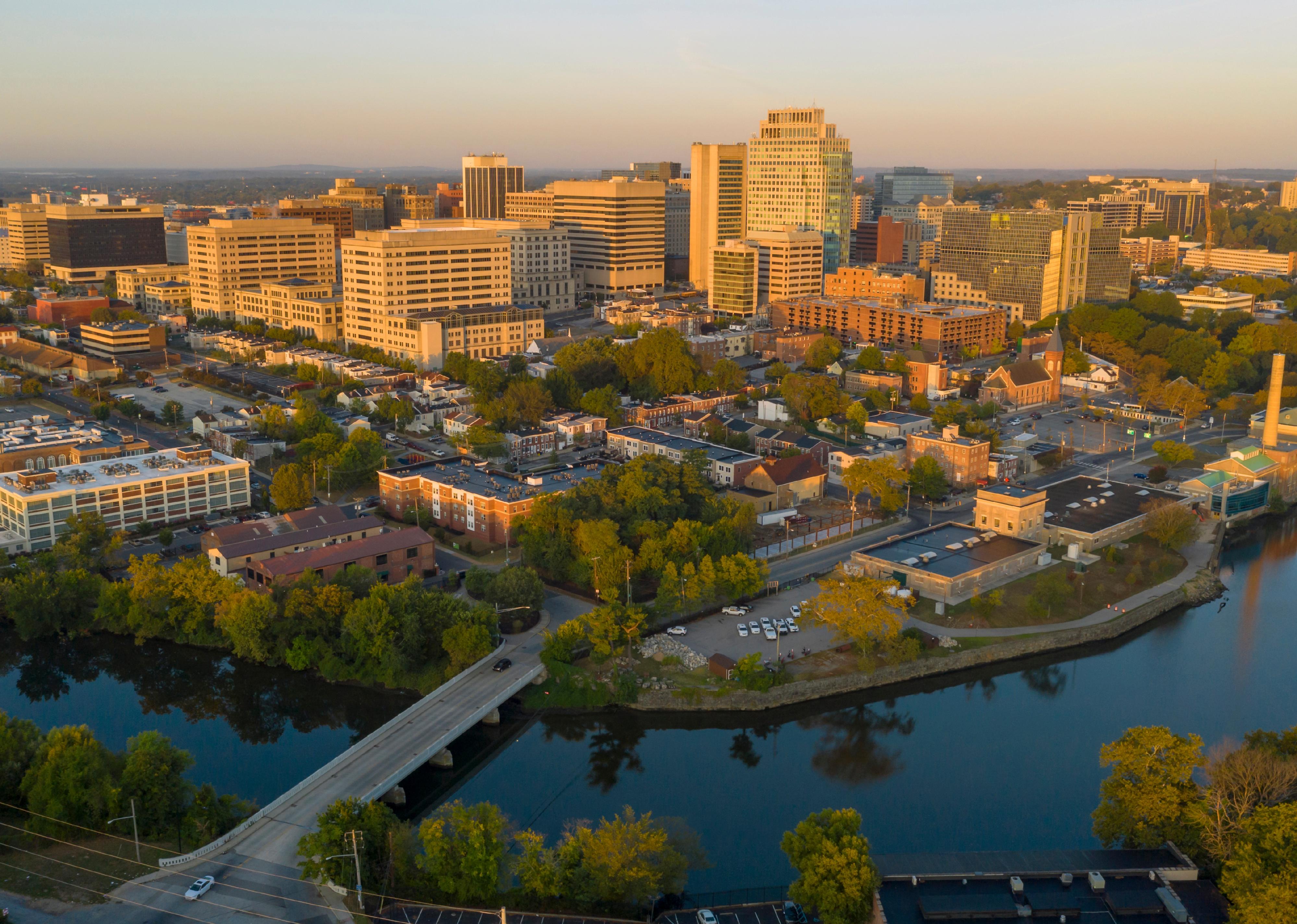 Saturated early morning light on the buildings of downtown Wilmington.