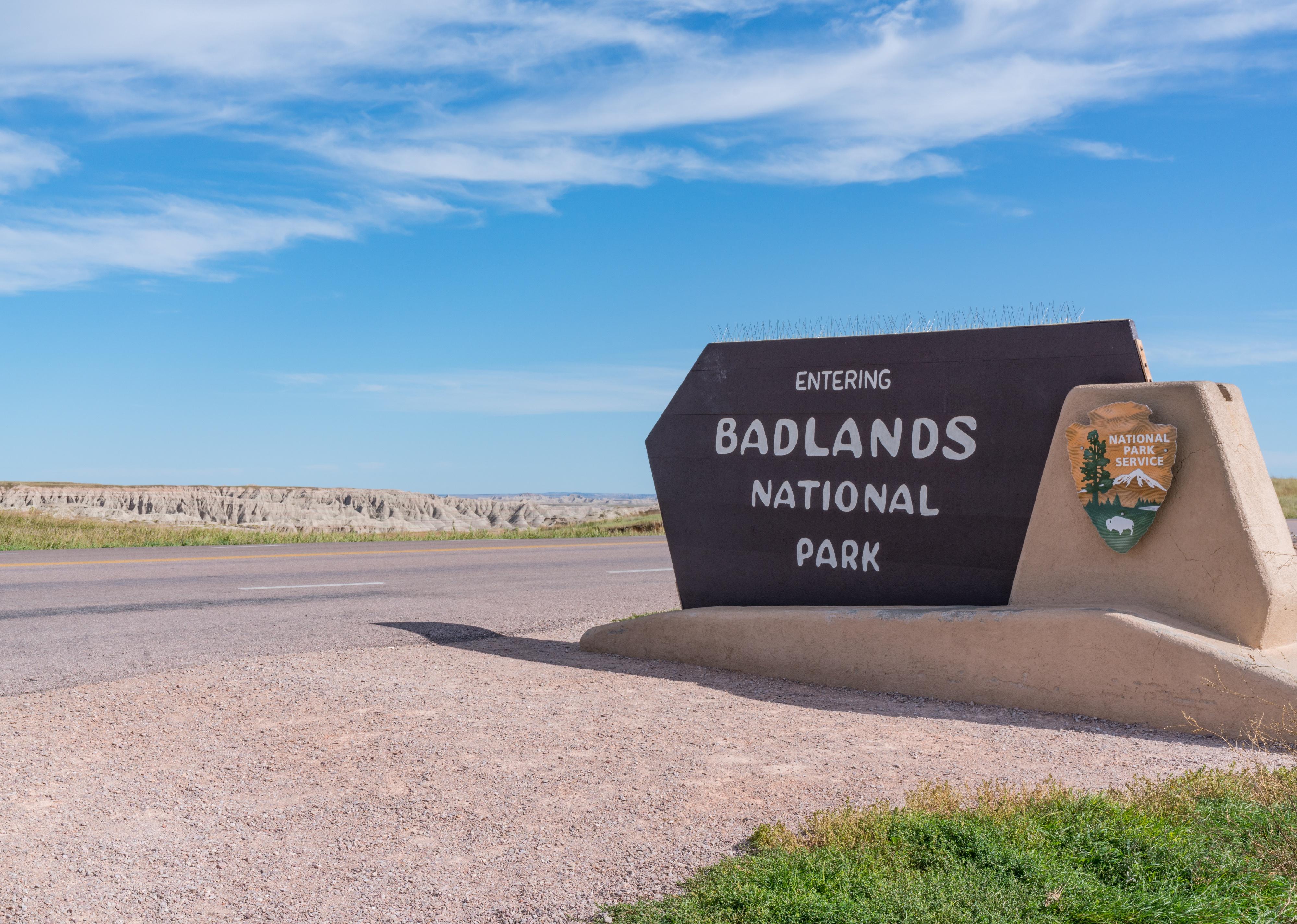 Badlands National Park entrance sign.