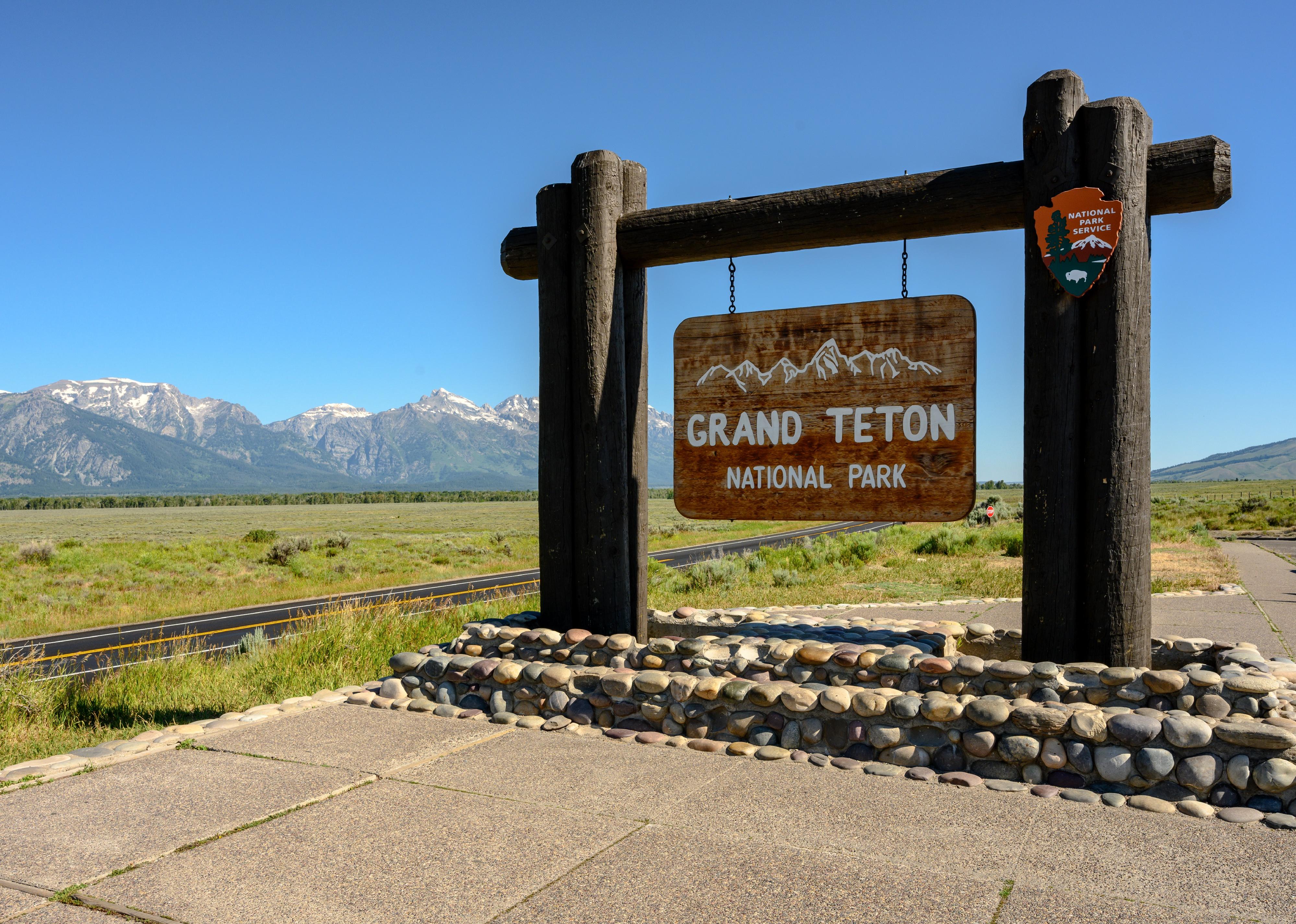 Grand Teton Park Sign at entrance to park.