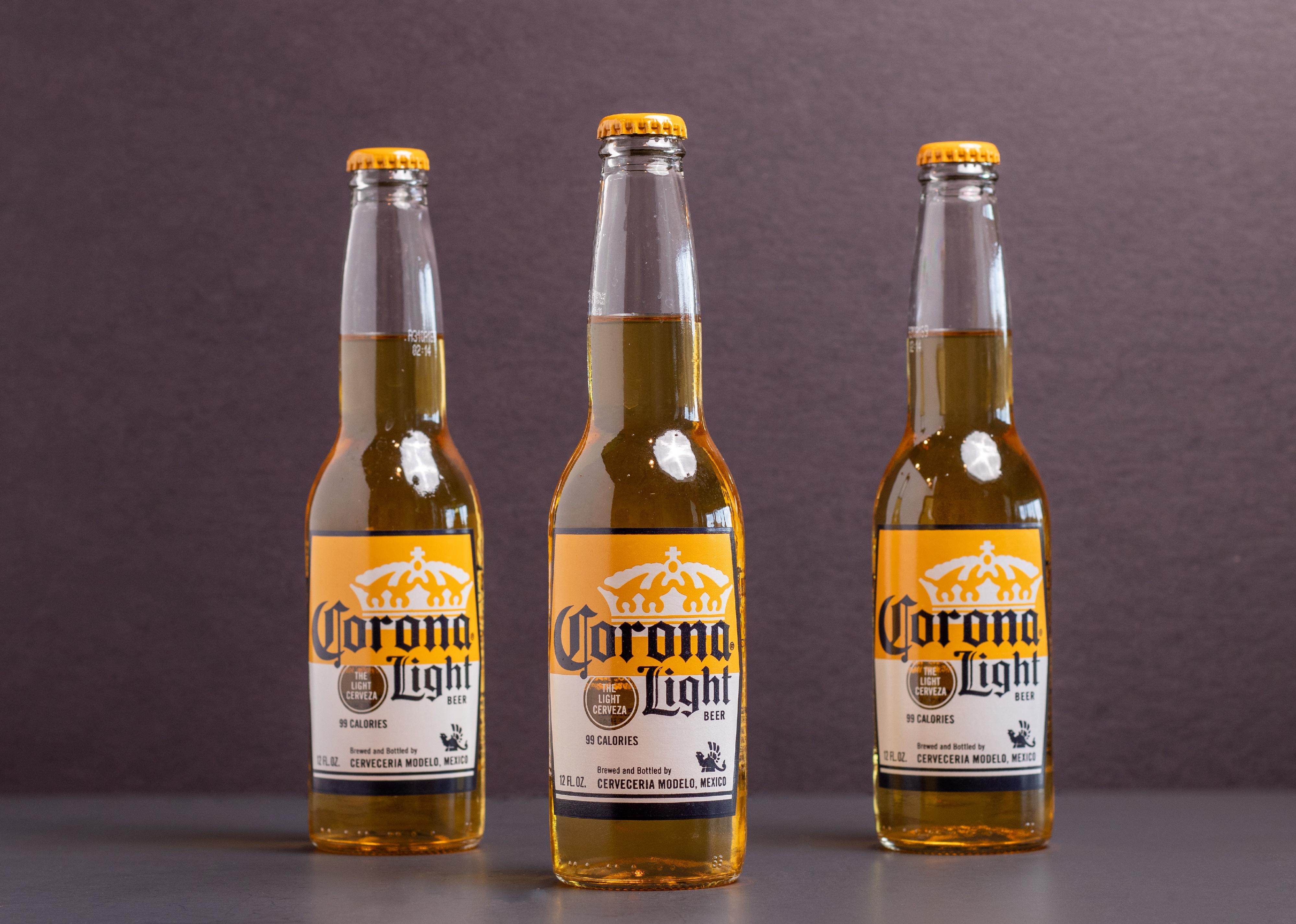 Corona Light Beer in glass a glass bottle