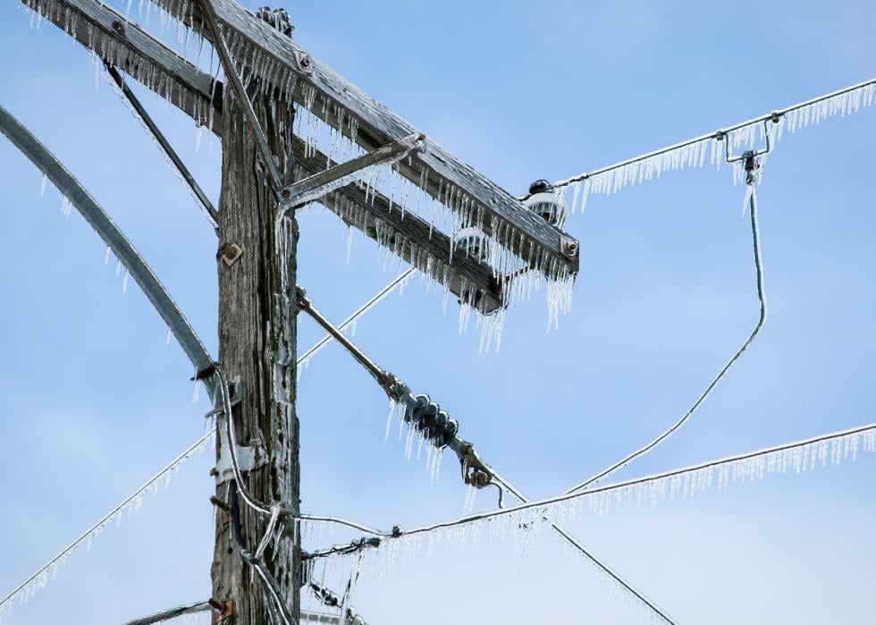 Iced over power line from an ice storm.