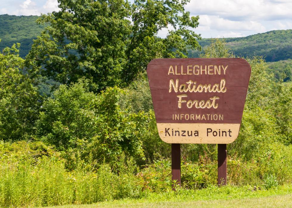 The sign for Kinzua Point, a lookout area on the Allegheny Reservoir.